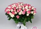 Купить 101 белая и розовая роза 50 см Premium в  с бесплатной доставкой: цена, фото, описание