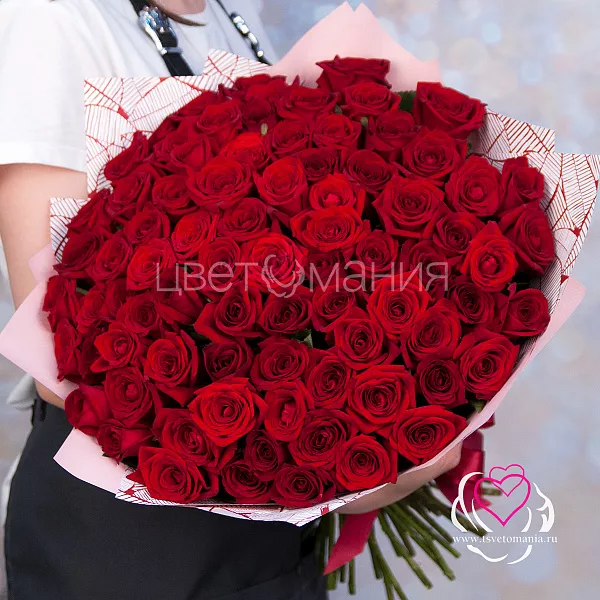 Купить Букет из 101 красной розы 50 см (Россия) в Санкт-Петербурге с бесплатной доставкой: цена, фото, описание