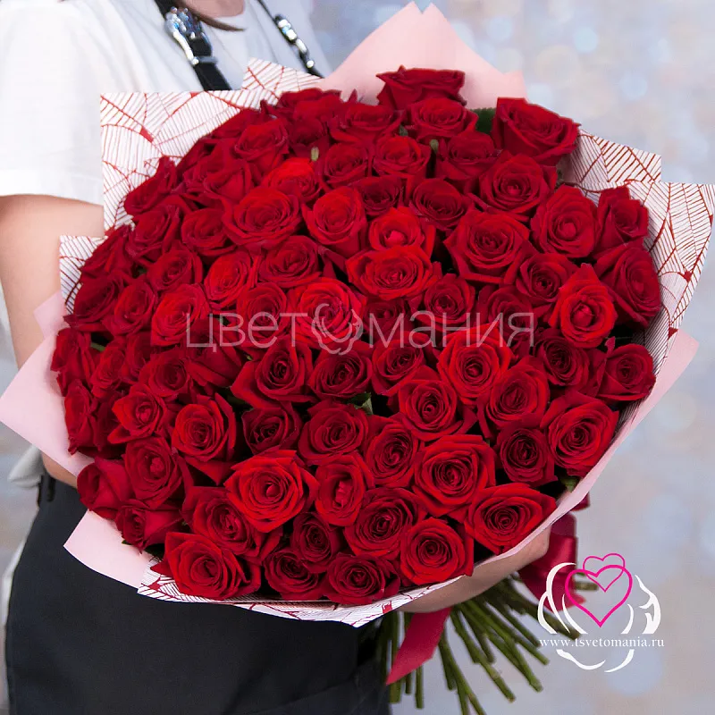 Букет из 101 красной розы 50 см (Россия)
