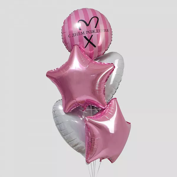 Купить Набор из 5 шаров «С Днём рождения» розово-белый в  с бесплатной доставкой: цена, фото, описание