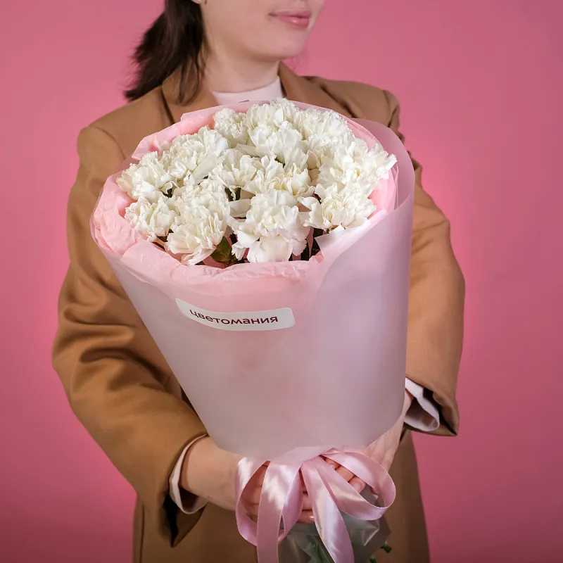 Букет из 11 белых гвоздик в упаковке