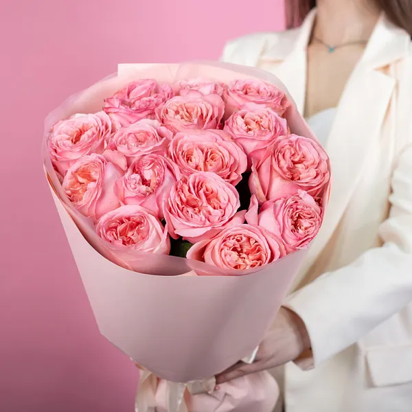Букет из 15 пионовидных розовых роз 50 см Pink Expression
