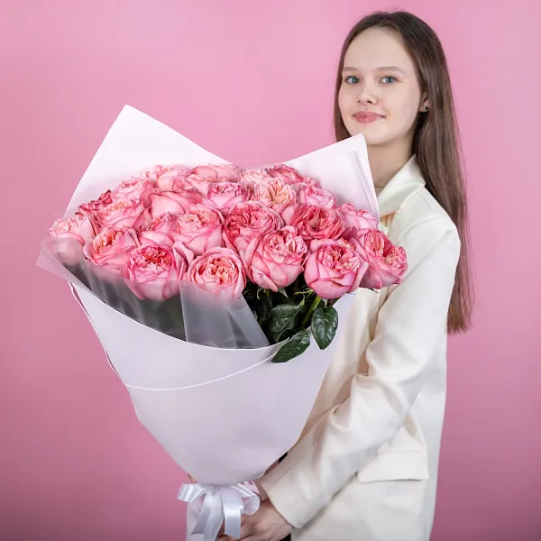 Купить Букет из 25 пионовидных розовых роз 70 см Pink Expression в  с бесплатной доставкой: цена, фото, описание