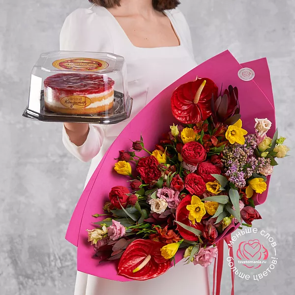 Купить Подарочный набор с тортом «Яркие краски» в Санкт-Петербурге с бесплатной доставкой: цена, фото, описание