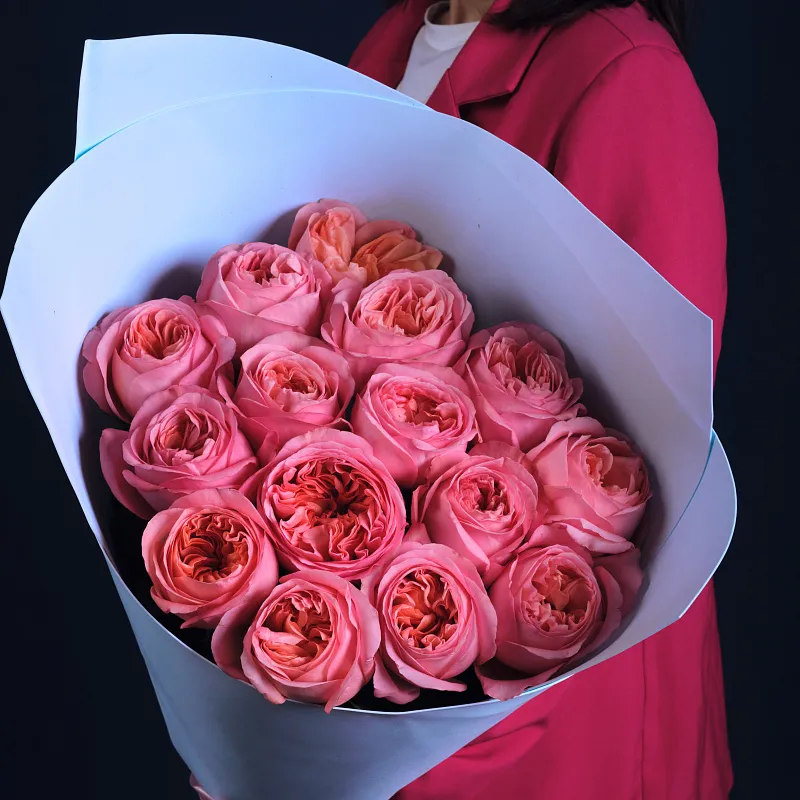 Букет из 15 пионовидных розовых роз 70 см Pink Expression