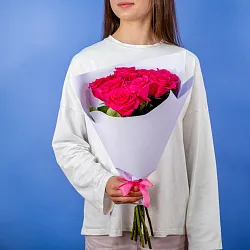 Купить Букет из 9 розовых роз 50 см (Эквадор) в  с бесплатной доставкой: цена, фото, описание