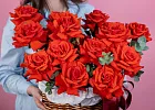 Купить Корзина 15 алых французских роз с эвкалиптом в  с бесплатной доставкой: цена, фото, описание