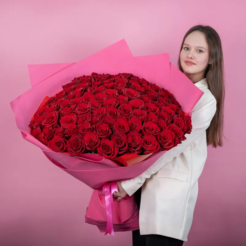 Букет из 101 красной розы 60-70 см (Эквадор)