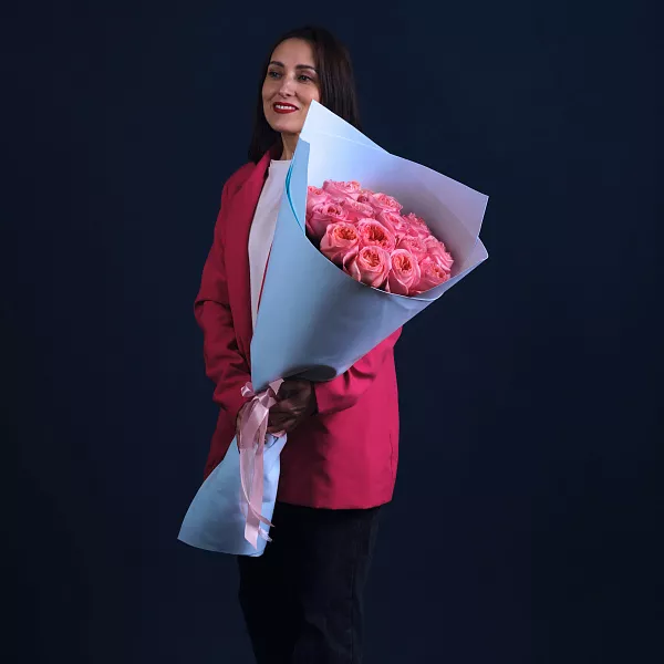 Купить Букет из 15 пионовидных розовых роз 70 см Pink Expression в  с бесплатной доставкой: цена, фото, описание
