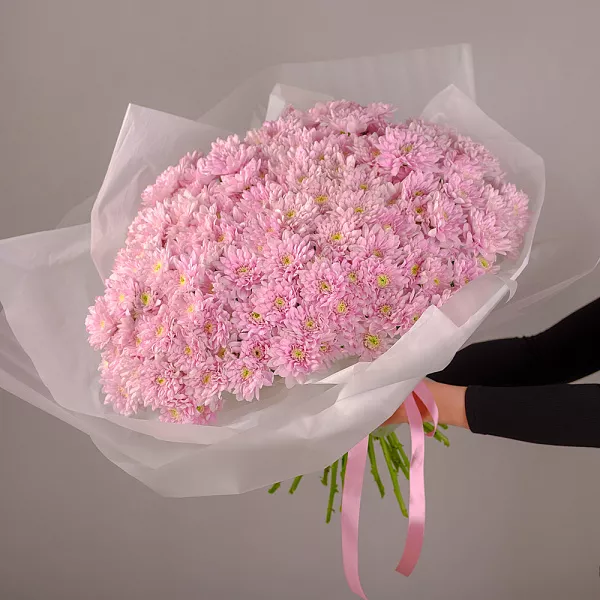 Купить Букет из 35 розовых кустовых хризантем в  с бесплатной доставкой: цена, фото, описание