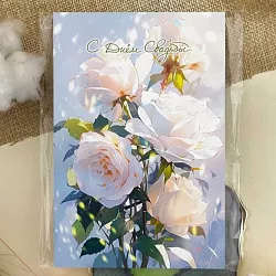 Купить Открытка с цветами «С днем свадьбы» в  с бесплатной доставкой: цена, фото, описание