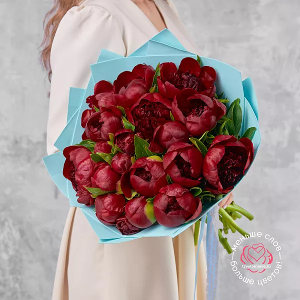 Купить Букет из 19 бордовых пионов (Премиум) в  с бесплатной доставкой: цена, фото, описание