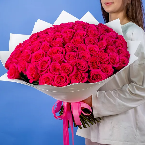 Купить Букет из 80 розовых роз 50 см (Эквадор) в  с бесплатной доставкой: цена, фото, описание