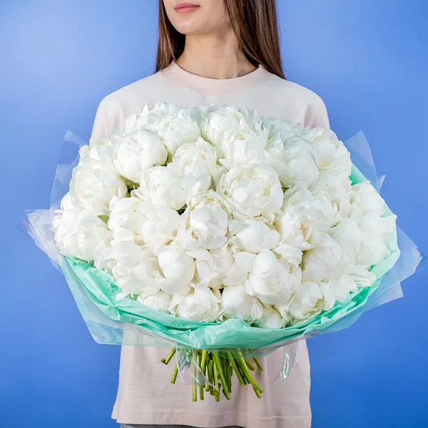 Купить Букет из 50 белых пионов (Премиум) в  с бесплатной доставкой: цена, фото, описание