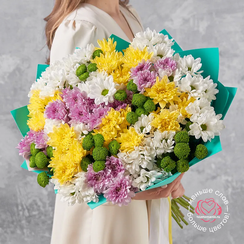 Букет из 25 кустовых хризантем микс