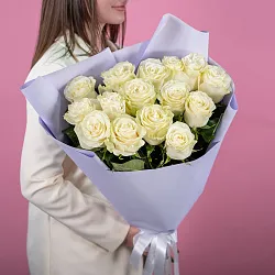 Купить Букет из 15 белых роз 60-70 см (Эквадор) в  с бесплатной доставкой: цена, фото, описание
