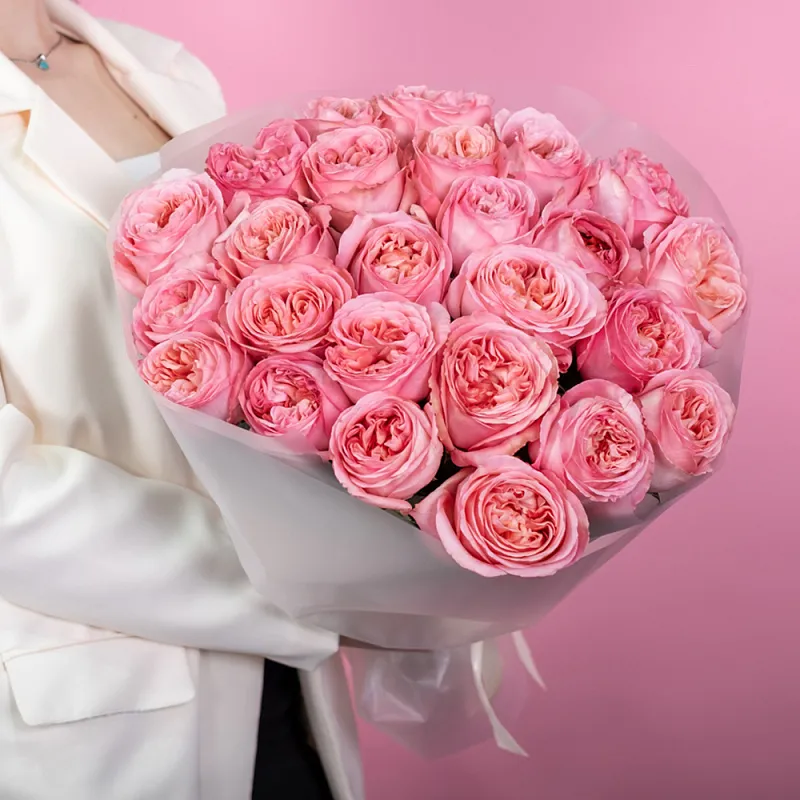 Букет из 25 пионовидных розовых роз 50 см Pink Expression