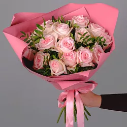 Купить Букет «15 пионовидных розовых роз» в  с бесплатной доставкой: цена, фото, описание