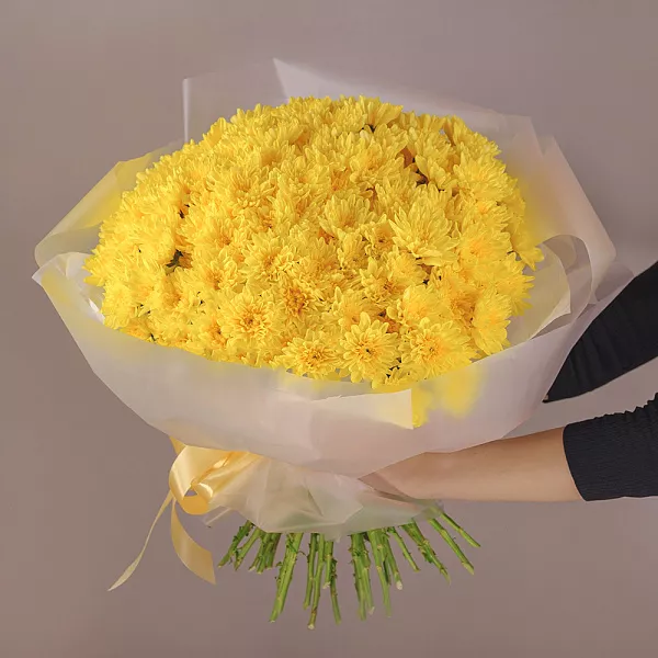 Купить Букет из 35 желтых кустовых хризантем в  с бесплатной доставкой: цена, фото, описание