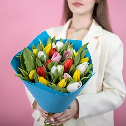 Купить Букет из 25 тюльпанов микс в  с бесплатной доставкой: цена, фото, описание