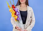 Купить Букет из 3 гладиолусов микс в упаковке в  с бесплатной доставкой: цена, фото, описание