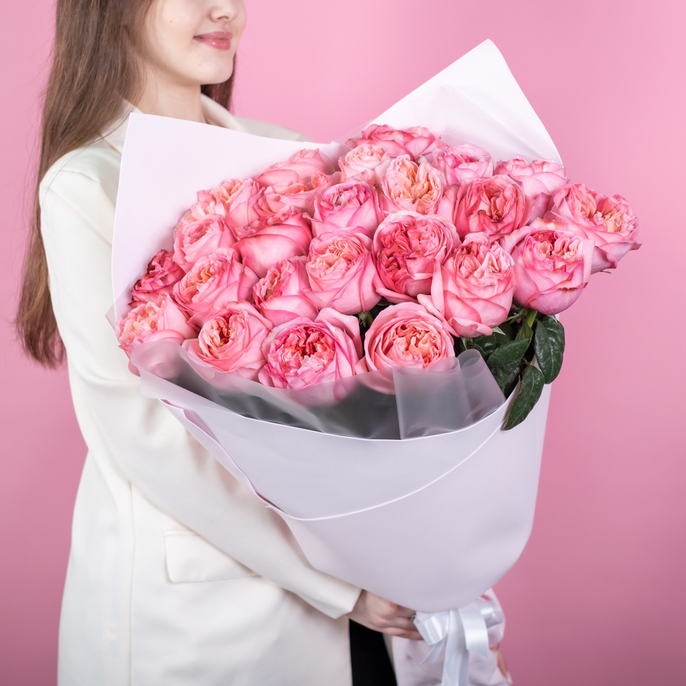 Букет из 25 пионовидных розовых роз 70 см Pink Expression