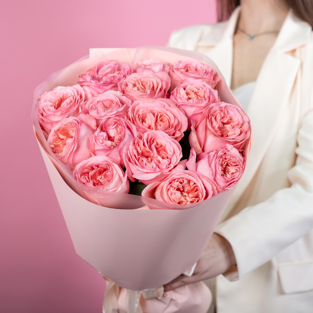 Букет из 15 пионовидных розовых роз 50 см Pink Expression