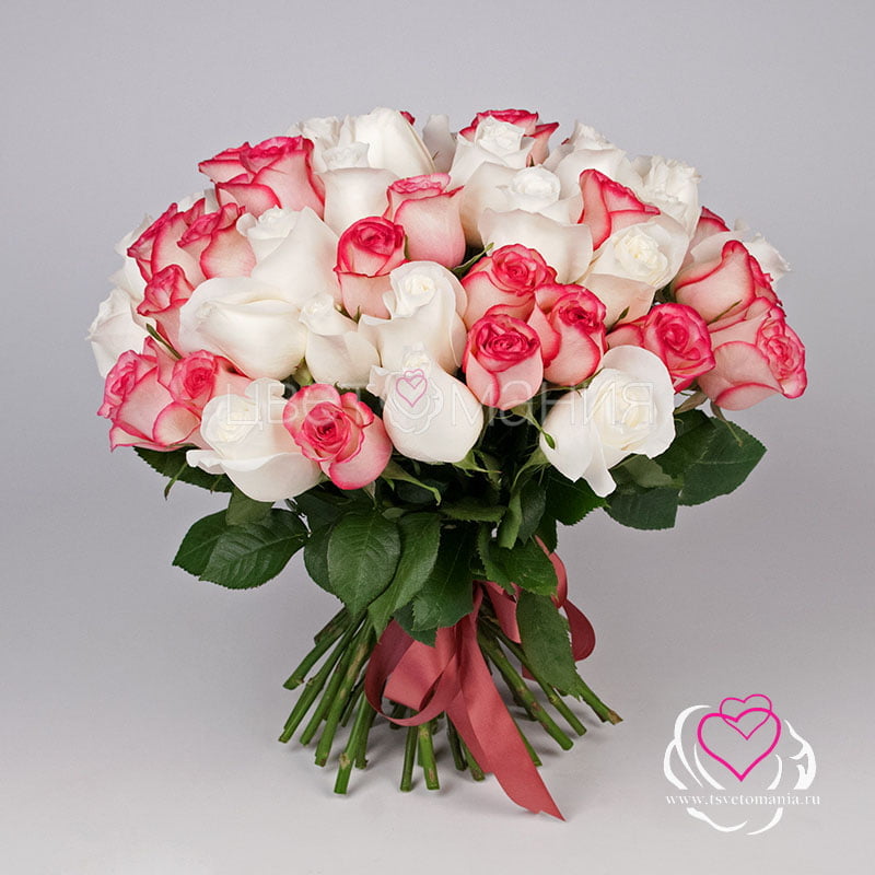Букет «51 белая и розовая роза Premium» (Эквадор) цена и фото