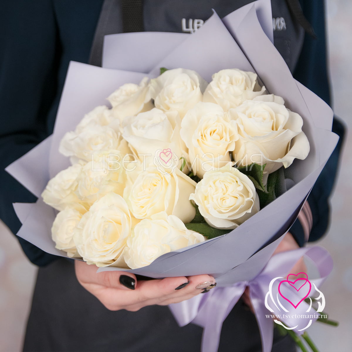 Букет из 15 белых роз 40 см (Эквадор) букет 51 белая и розовая роза premium эквадор
