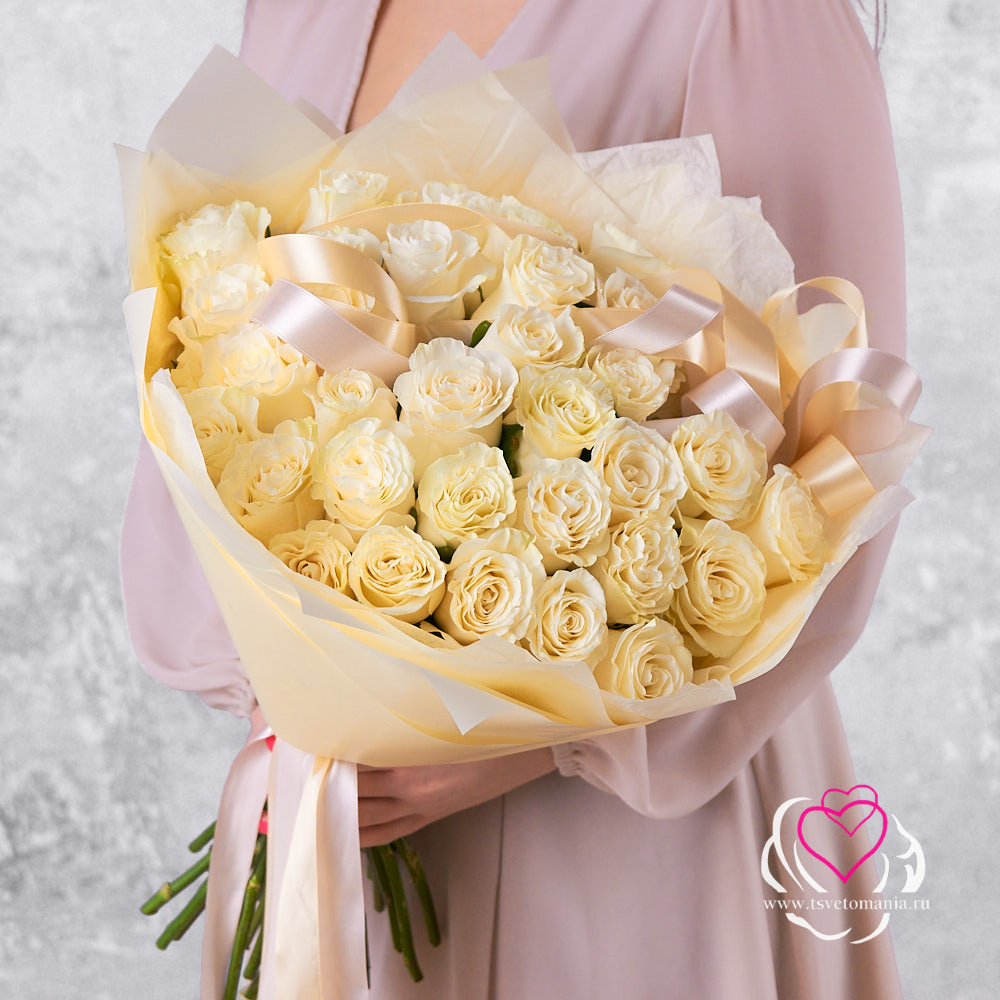 Букет «51 белая роза Premium» (Эквадор) 101 белая и розовая роза 50 см premium