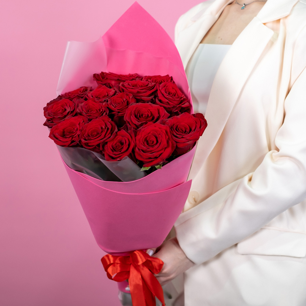 Букет из 15 красных роз 40-50 см (Эквадор)