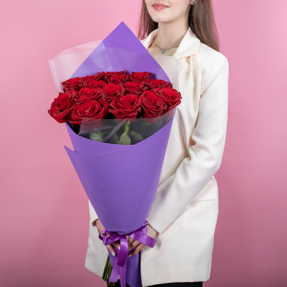 Букет из 15 красных роз 60-70 см (Эквадор)