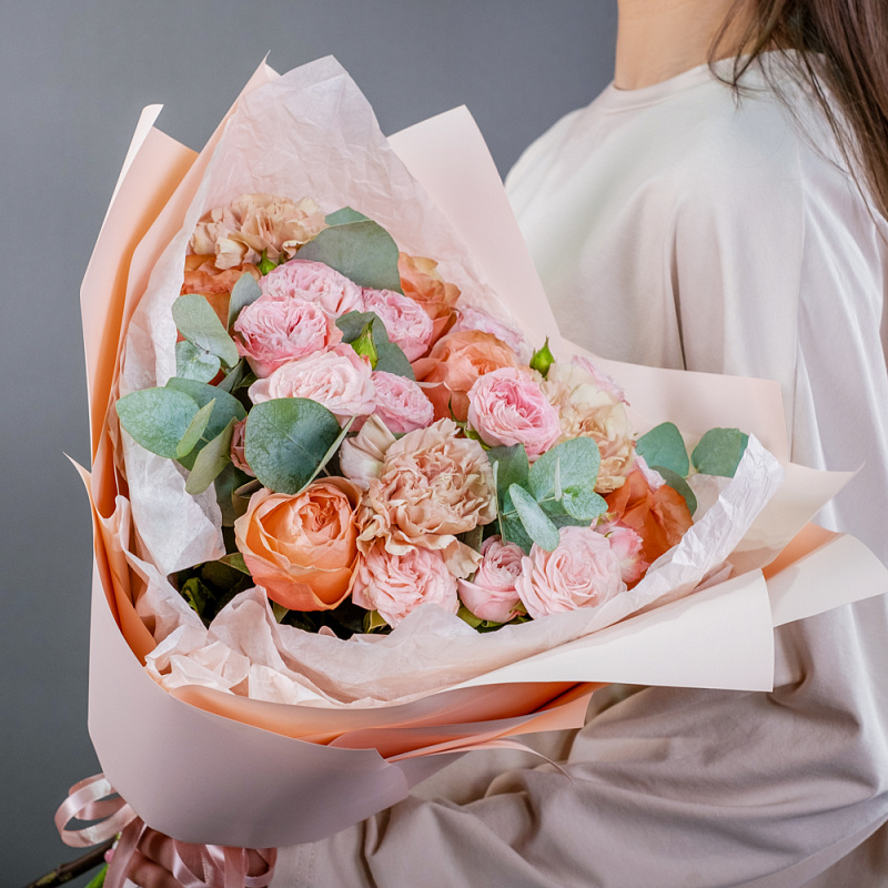 Букет «Лимонный щербет» из кустовых пионовидных роз