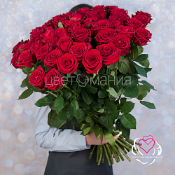 Купить Букет из 51 красной розы 60 см (Россия) под ленту в Санкт-Петербурге с бесплатной доставкой: цена, фото, описание