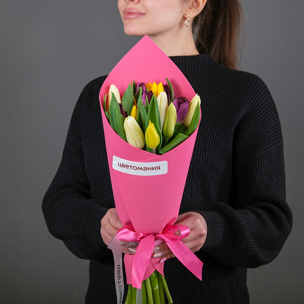 Купить Букет из 15 тюльпанов микс в  с бесплатной доставкой: цена, фото, описание