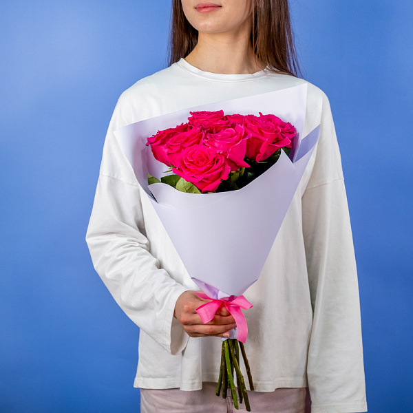 Купить Букет из 9 розовых роз 50 см (Эквадор) в  с бесплатной доставкой: цена, фото, описание