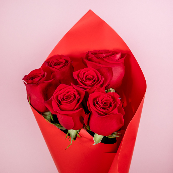 Купить Букет из 6 красных роз 50 см (Эквадор) в  с бесплатной доставкой: цена, фото, описание