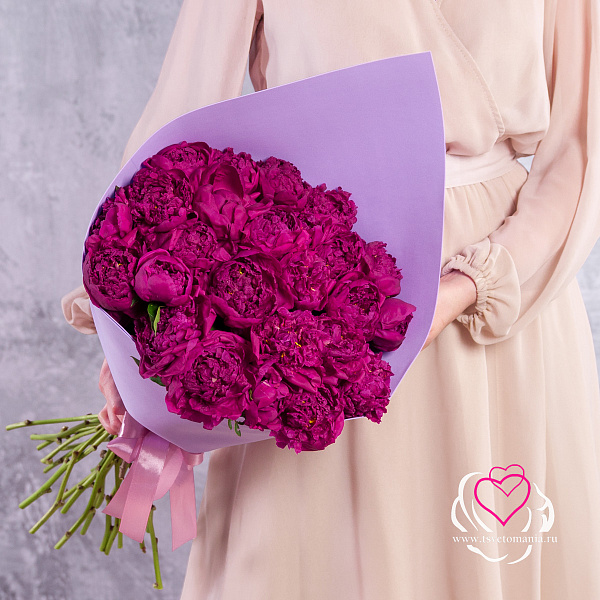 Купить Букет из 25 пионов с фисташкой (Стандарт) в  с бесплатной доставкой: цена, фото, описание