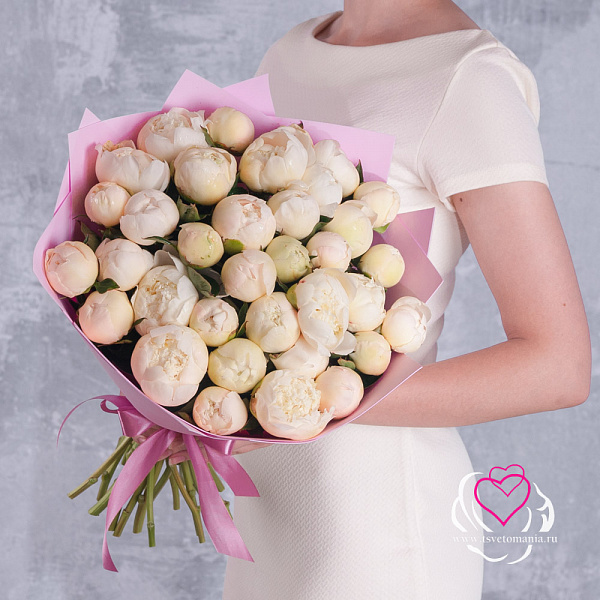 Купить Букет из 35 белых пионов (Стандарт) в  с бесплатной доставкой: цена, фото, описание