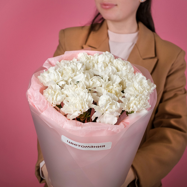 Купить Букет из 11 белых гвоздик в упаковке в  с бесплатной доставкой: цена, фото, описание