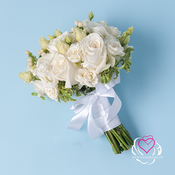 Купить Букет невесты из белых роз с эустомой в Санкт-Петербурге с бесплатной доставкой: цена, фото, описание
