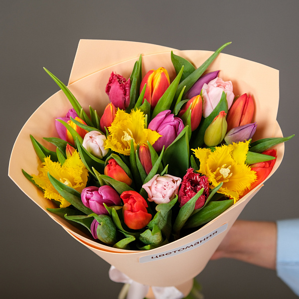 Купить Букет из 25 тюльпанов микс в  с бесплатной доставкой: цена, фото, описание