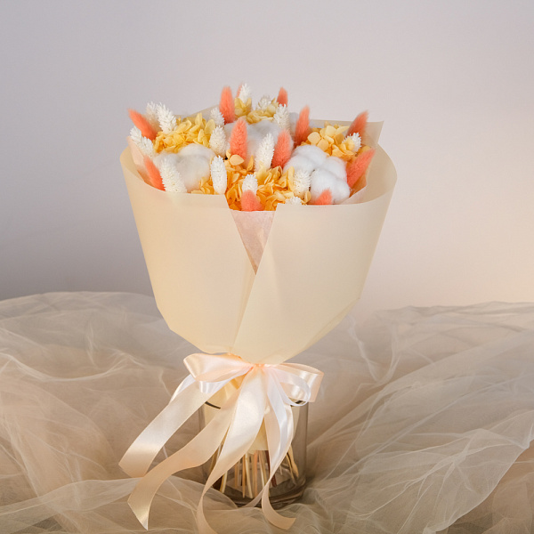 Купить Букет из сухоцветов «Оранжевое солнце» в  с бесплатной доставкой: цена, фото, описание