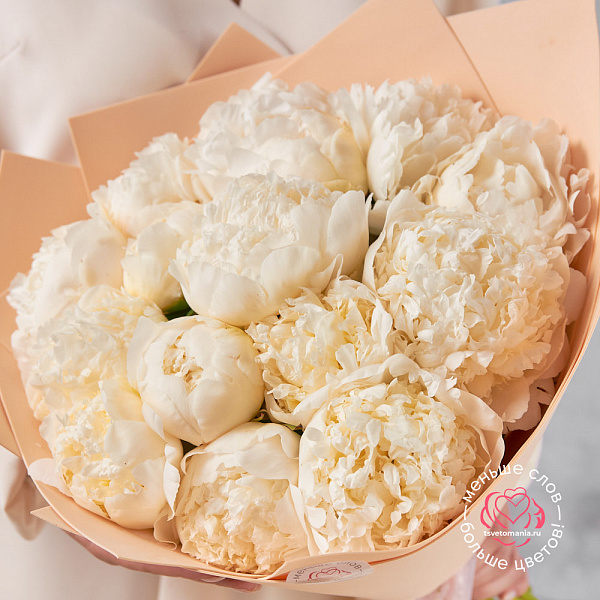 Купить Букет из 15 белых пионов (Стандарт) в  с бесплатной доставкой: цена, фото, описание