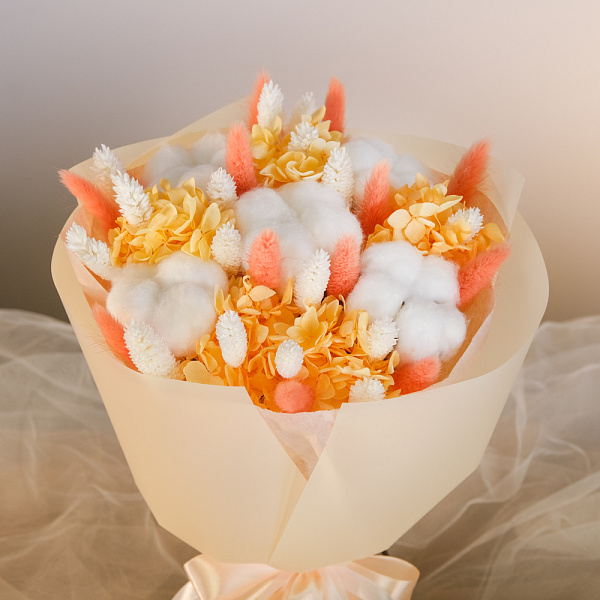 Купить Букет из сухоцветов «Оранжевое солнце» в  с бесплатной доставкой: цена, фото, описание