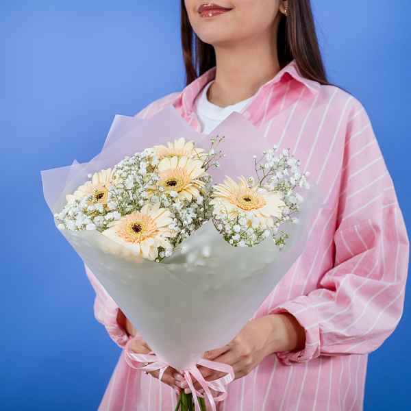 Купить Букет из гербер с гипсофилами в  с бесплатной доставкой: цена, фото, описание