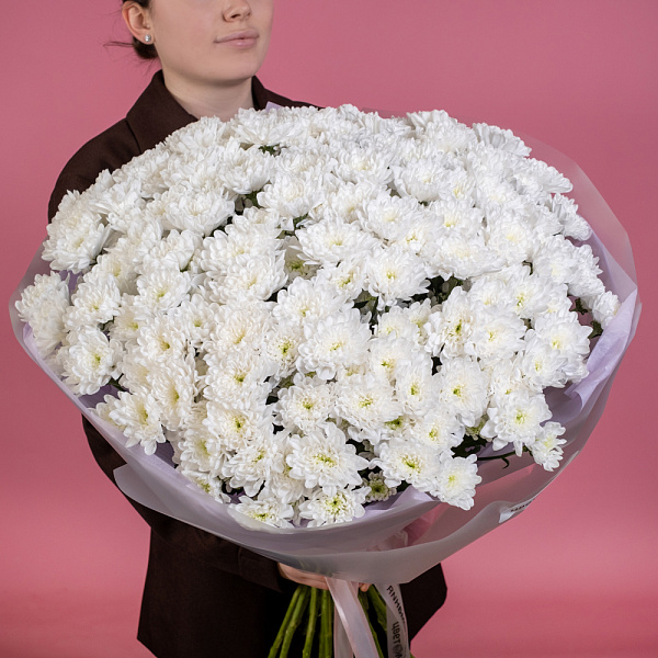 Купить Букет из 25 белых кустовых хризантем в  с бесплатной доставкой: цена, фото, описание