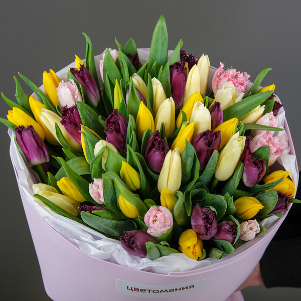 Купить Букет 51 тюльпан микс в  с бесплатной доставкой: цена, фото, описание