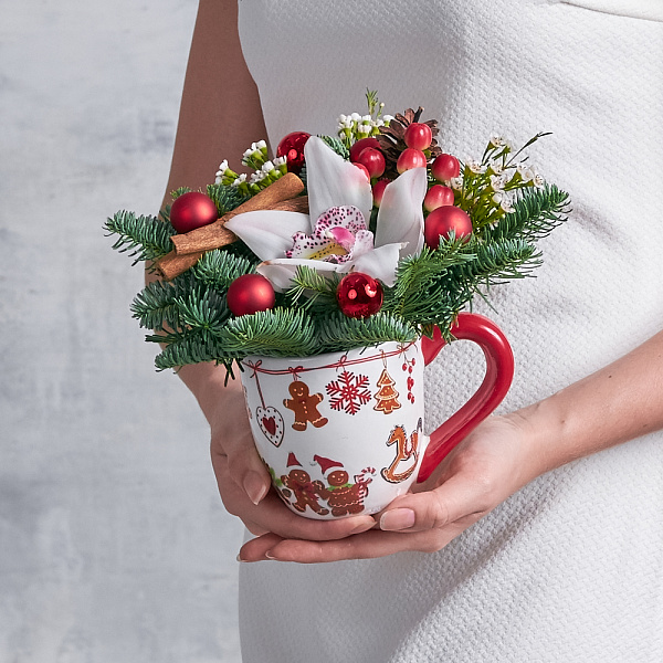 Купить Композиция в кружке «Пряничный домик» в  с бесплатной доставкой: цена, фото, описание