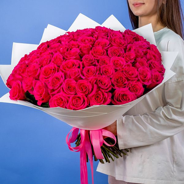 Купить Букет из 80 розовых роз 50 см (Эквадор) в  с бесплатной доставкой: цена, фото, описание
